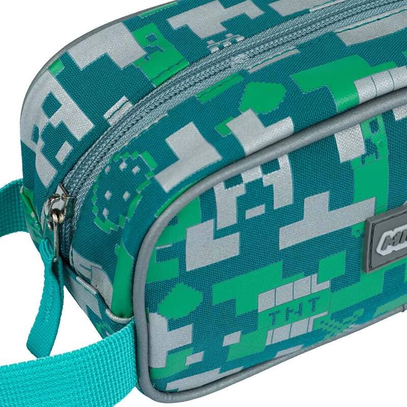 Školní set penál a sáček Baagl Minecraft Silver Creeper reflexní - 2 díly