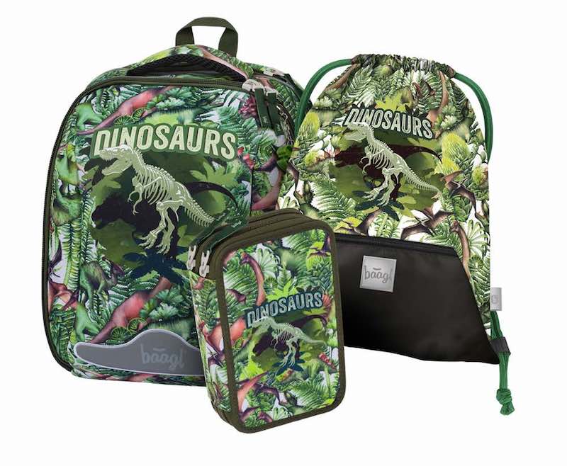 Školní aktovka v setu pro prvňáčky Baagl Shelly Dinosaurus - 3 díly
