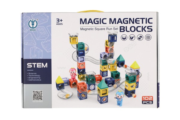 Levně Magnetická stavebnice 102 ks – dráha pro kuličky s figurkami