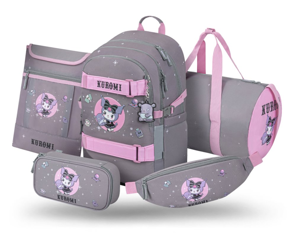 BAAGL SET 5 Skate Kuromi Grey: batoh, penál, sportovní taška, ledvinka, obal na notebook GRS