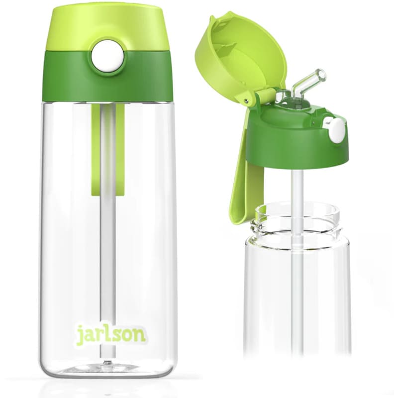 Levně Dětská tritanová láhev na pití s brčkem JARLSON EMI Zelená 500 ml
