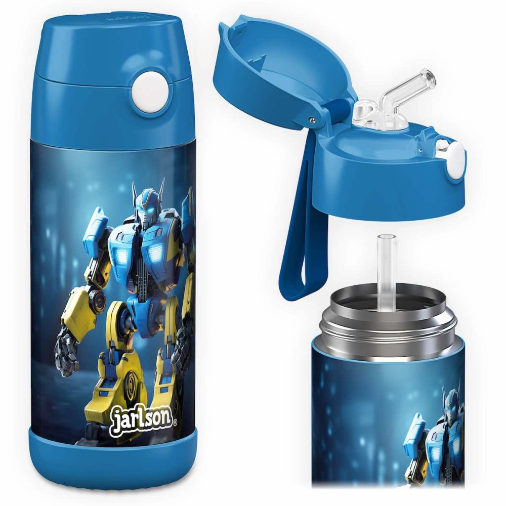 Levně Dětská nerezová termoláhev s brčkem JARLSON CHARLI Robot 350 ml