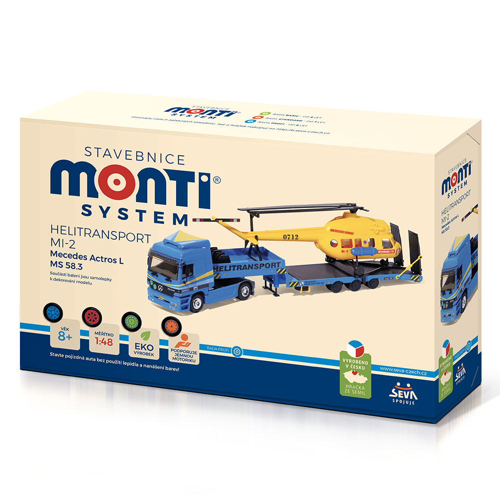 Levně Stavebnice Monti System MS 58.3 Mercedes Actros L Helitransport MI-2