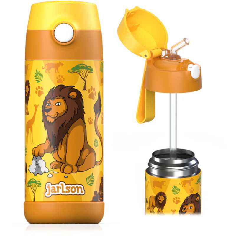 Levně Dětská nerezová termoláhev s brčkem JARLSON CHARLI Lev 350 ml