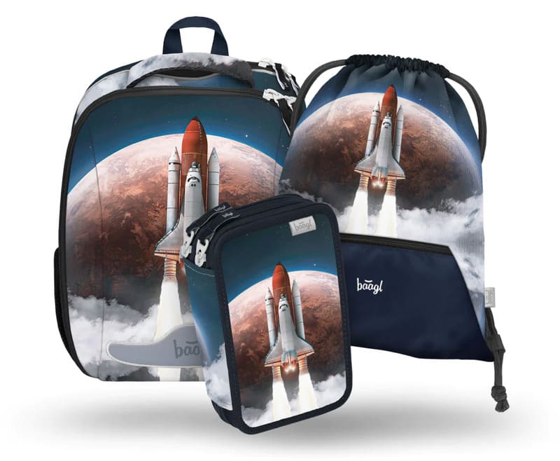Školní aktovka v setu pro prvňáčky Baagl Shelly Space Shuttle - 3 díly