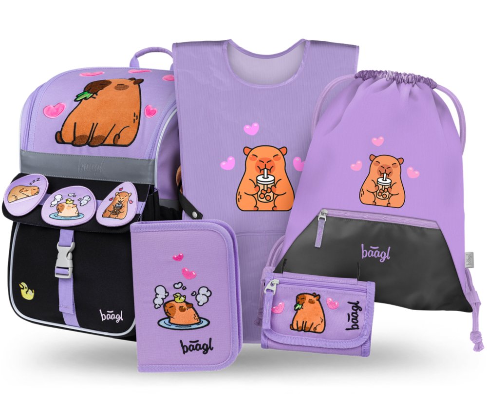 Baagl Školní set Zippy Kapybara II – aktovka, penál, sáček, peněženka, zástěrka