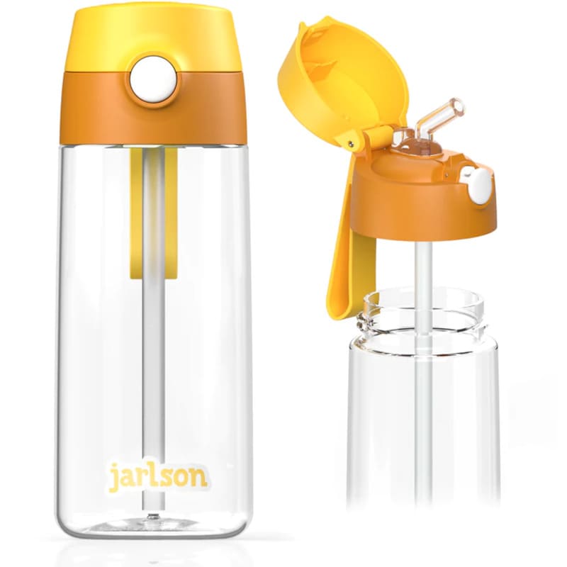 Levně Dětská tritanová láhev na pití s brčkem JARLSON EMI Žlutá 500 ml
