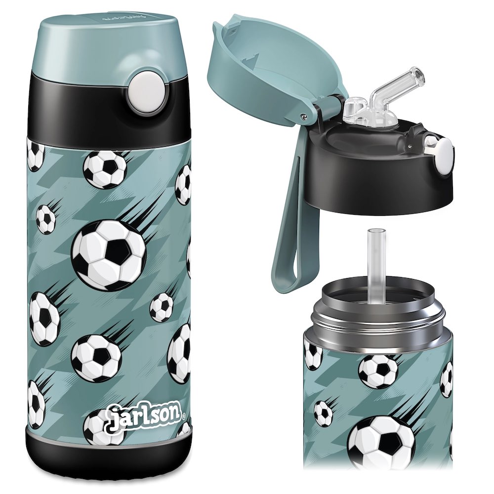 Levně Dětská nerezová termoláhev s brčkem JARLSON CHARLI Fotbal 350 ml
