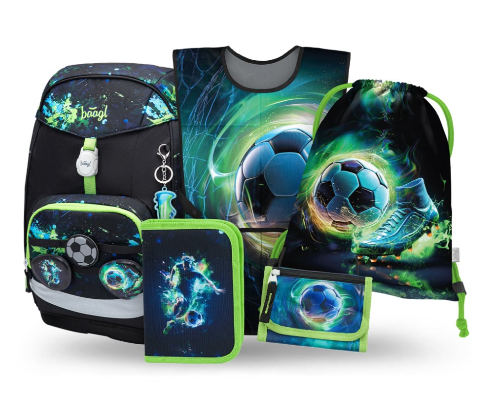 BAAGL SET 5 Airy Plus Fotbal: batoh, penál, sáček, zástěra, peněženka
