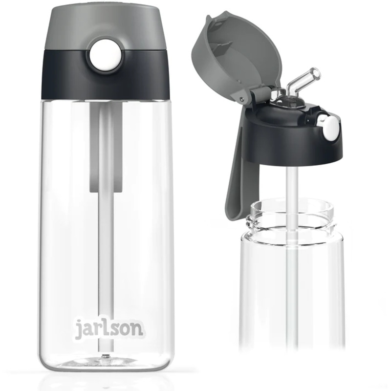 Levně Dětská tritanová láhev na pití s brčkem JARLSON EMI Černá 500 ml