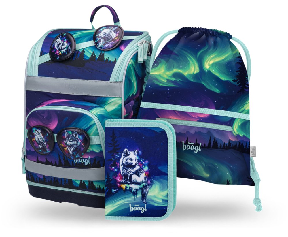 BAAGL SET 3 Zippy Plus Aurora: aktovka, penál, sáček GRS