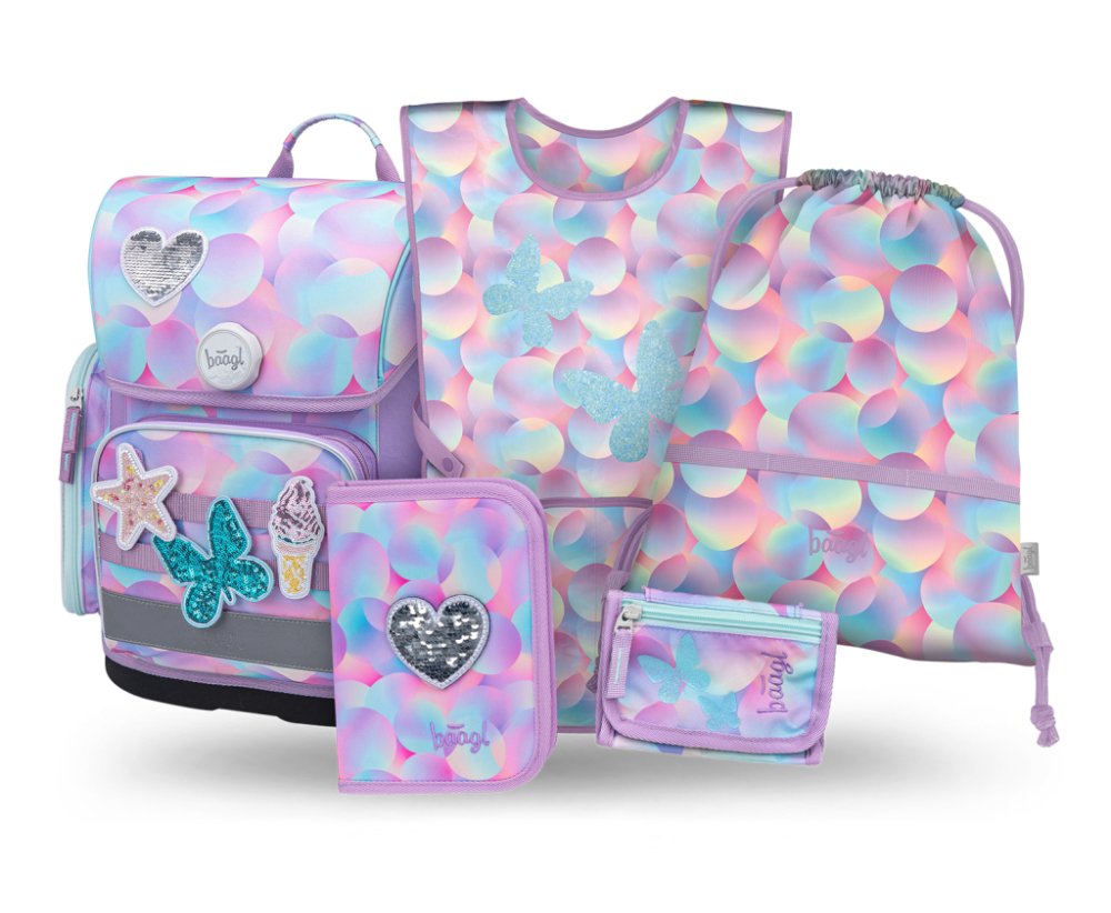 BAAGL SET 5 Ergo Candy: aktovka, penál, sáček, zástěra, peněženka