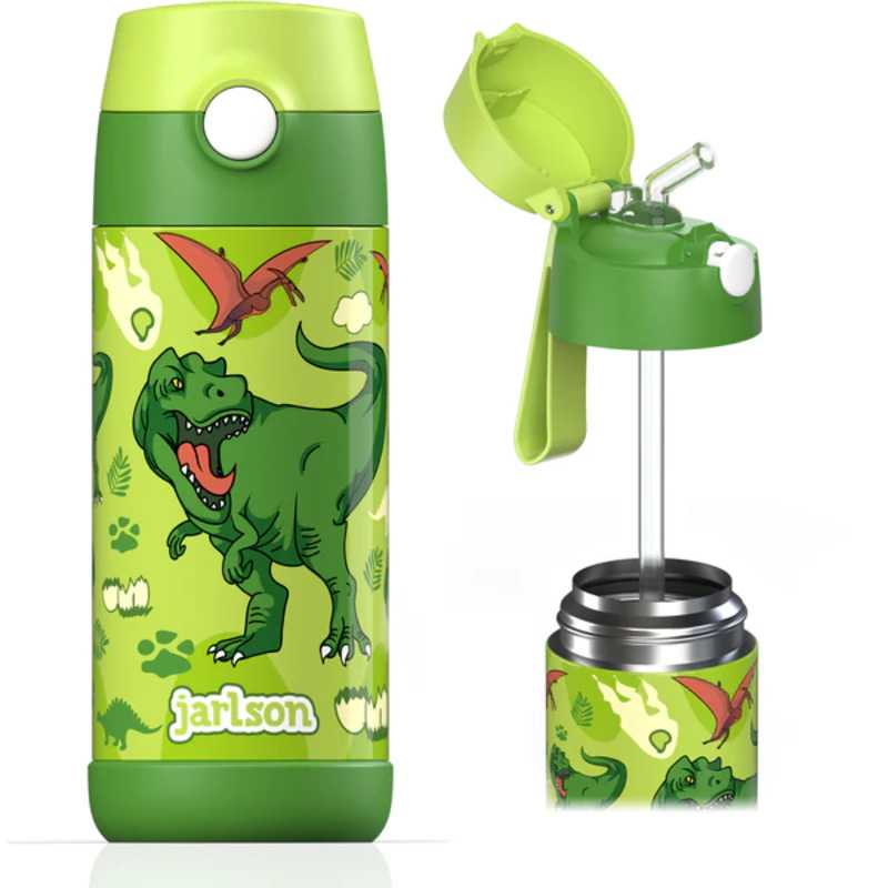 Levně Dětská nerezová termoláhev s brčkem JARLSON CHARLI Dinosaurus 350 ml