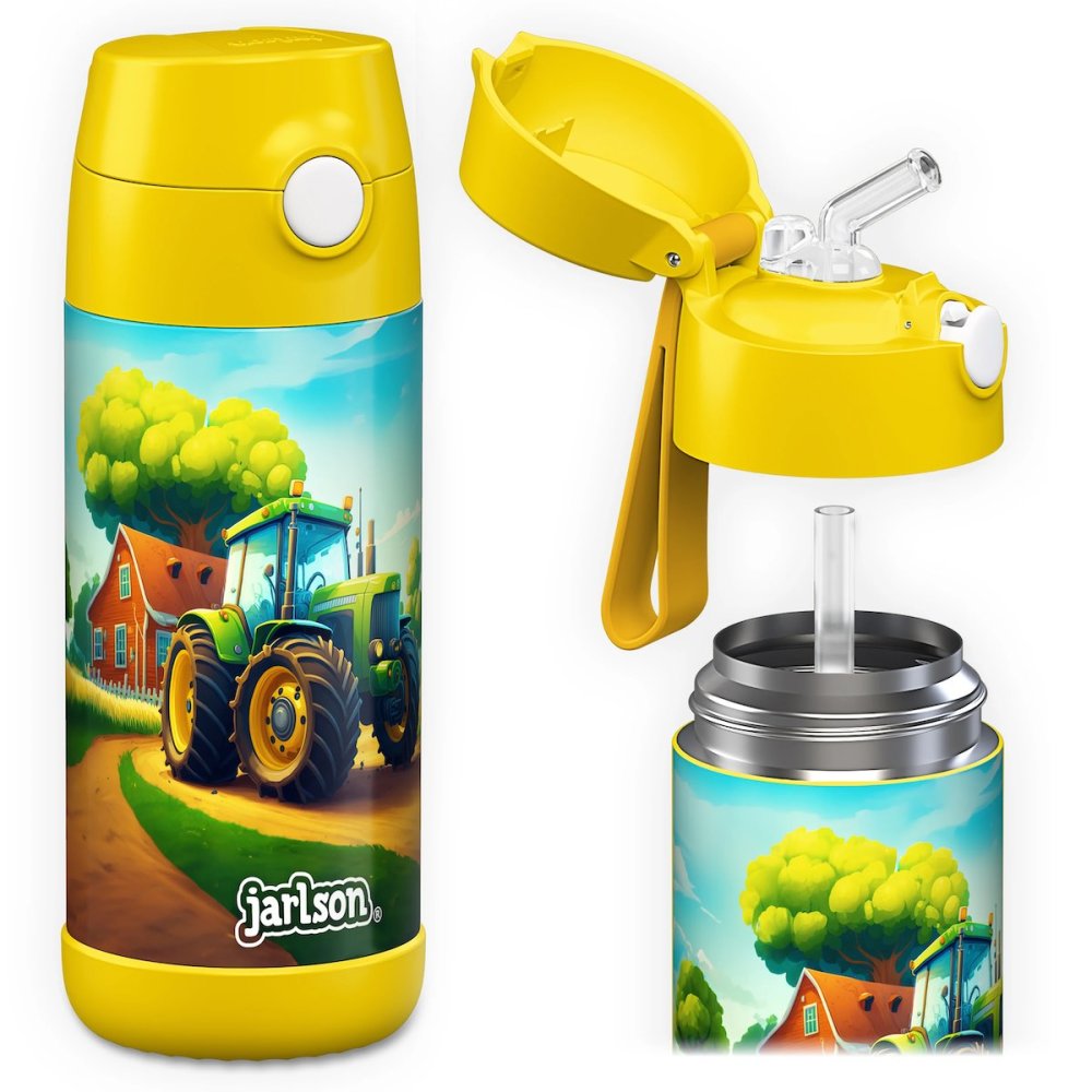 Levně Dětská nerezová termoláhev s brčkem JARLSON CHARLI Traktor 350 ml
